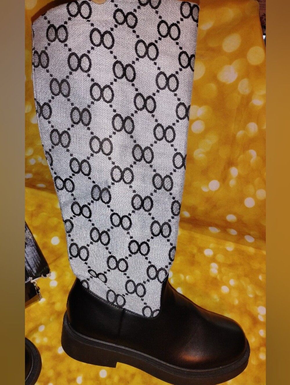 NEW! NEVER WORN. Black & White Patterned Women's Boots. Mid-calf Length.